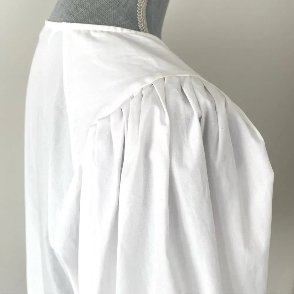 Zara Crisp Clean White Puff Sleeve Cotton Blouse M Vacation Chic Closet Staple